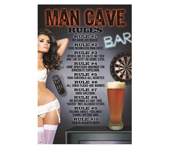 Funny College Wall Decor - Man Cave Rules Poster - Know The College ...
