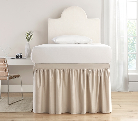 Dorm Sized Cotton Bed Skirt Panel with Ties - Sepia Beige