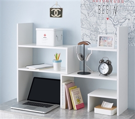 Yak About It Compact Adjustable Dorm Desk Bookshelf  White