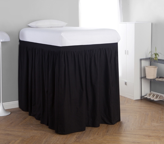 Extended Dorm Sized Bed Skirt Panel with Ties - Black (For raised or lofted beds)