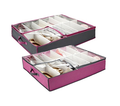 Underbed Shoe Organizer - Pewter & Orchid - College Dorm Room