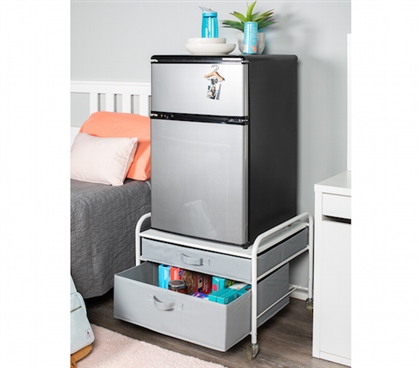 Cute Nightstand hold a mini-fridge and gives you an extra drawer!  Mini  fridge in bedroom, Mini fridge cabinet, Dorm room essentials