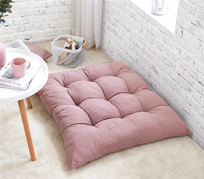 Aesthetic Dorm Room Decor - Rainha - Puffy Tufted Pink Floor Pillow - Mauve  Taupe